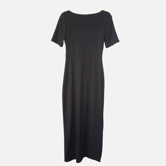 Pact Women's Luxe Jersey V-neck Knot Maxi Side Slit Dress Size Small Black - Picture 3 of 15